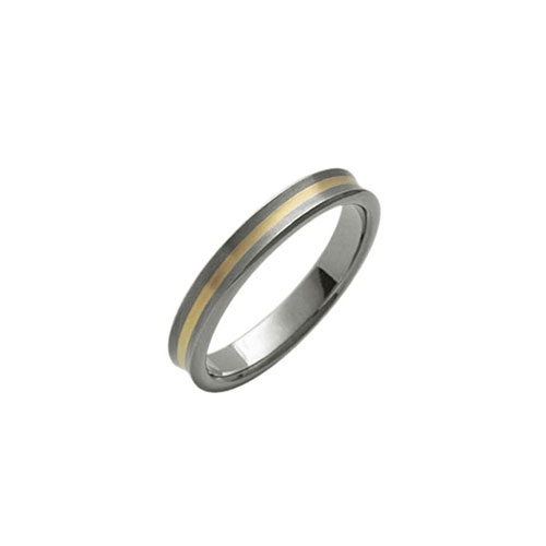 Ti2 Titanium 4mm Titanium Concave Band Ring With 18 Ct Yellow Gold Inlay by Ti2