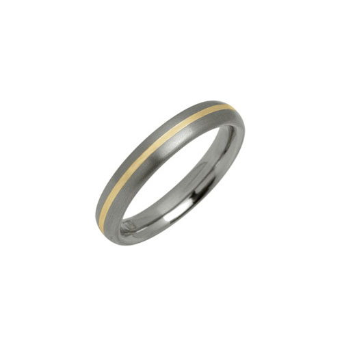 Ti2 Titanium 4mm Titanium Court Band Ring With 18 Ct Yellow Gold Inlay by Ti2