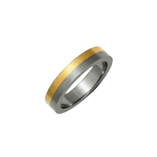Ti2 Titanium 4mm Titanium Flat Band Ring with 18 Ct Yellow Gold Inlay by Ti2