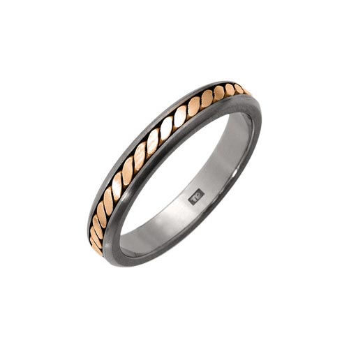 Ti2 Titanium 4mm Titanium Weave Ring With 9 Ct Rose Gold Inlay By Ti2