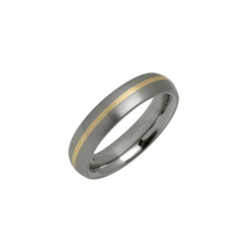 Ti2 Titanium 5mm Titanium Court Band Ring With 18 Ct Yellow Gold Inlay by Ti2