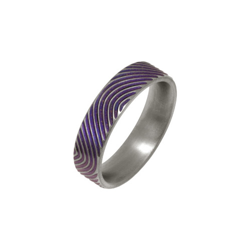 Ti2 Titanium 6mm Colour Finger Print Ring in Titanium by Ti2