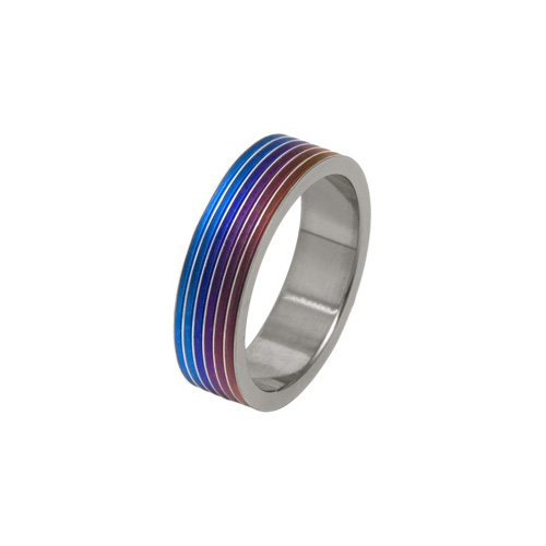 Ti2 Titanium 6mm Rainbow Groove Ring in Titanium by Ti2
