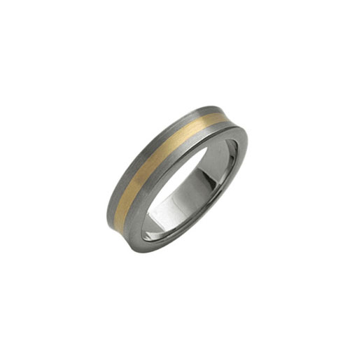 Ti2 Titanium 6mm Titanium Concave Band Ring With 18 Ct Yellow Gold Inlay by Ti2