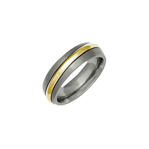 Ti2 Titanium 6mm Titanium Court Band Ring with 18 Ct Yellow Gold Inlay by Ti2