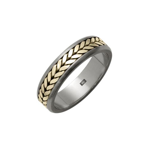 Ti2 Titanium 6mm Titanium Weave Ring With 18 Ct Gold Inlay By Ti2