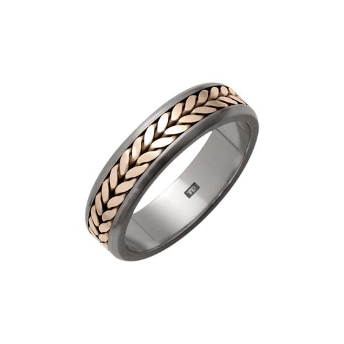 Ti2 Titanium 6mm Titanium Weave Ring With 9 Ct Rose Gold Inlay By Ti2