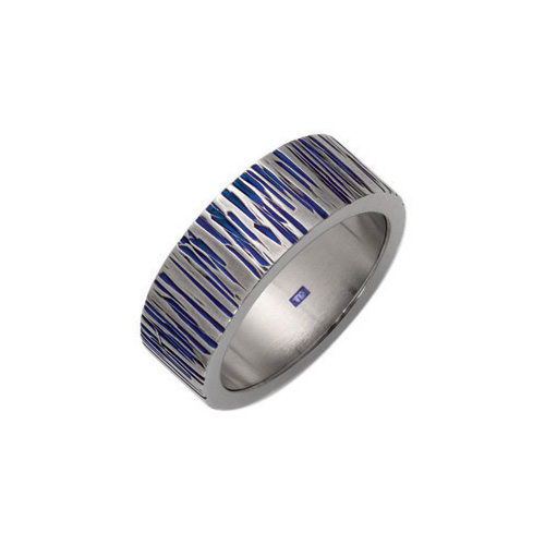 Ti2 Titanium 8mm Blue Grain Ring in Titanium by Ti2