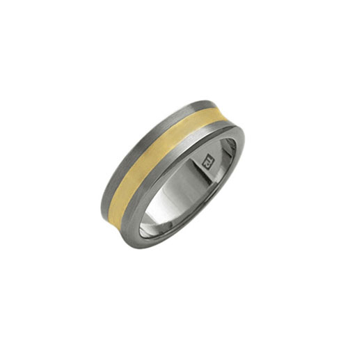 Ti2 Titanium 8mm Titanium Concave Band Ring With 18 Ct Yellow Gold Inlay by Ti2