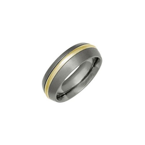 Ti2 Titanium 8mm Titanium Court Band Ring with 18 Ct Yellow Gold Inlay by Ti2