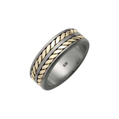 Ti2 Titanium 8mm Titanium Double Weave Ring With 18 Ct Yellow Gold Inlay By Ti2