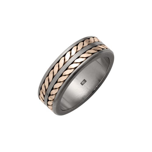 Ti2 Titanium 8mm Titanium Double Weave Ring With 9 Ct Rose Gold Inlay By Ti2