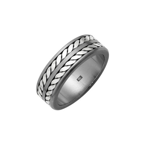 Ti2 Titanium 8mm Titanium Double Weave Ring With Silver Inlay By Ti2