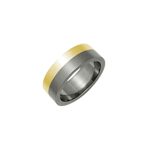 Ti2 Titanium 8mm Titanium Flat Band Ring with 18 Ct Yellow Gold Inlay by Ti2