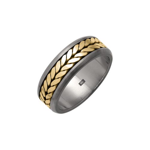Ti2 Titanium 8mm Titanium Wide Weave Ring With 18 Ct Gold Inlay By Ti2