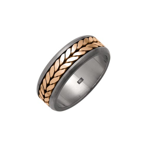 Ti2 Titanium 8mm Titanium Wide Weave Ring With 9 Ct Rose Gold Inlay By Ti2