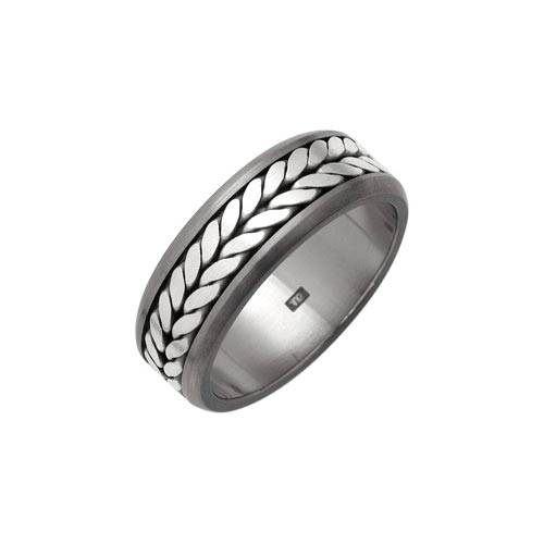 Ti2 Titanium 8mm Titanium Wide Weave Ring With Silver Inlay By Ti2