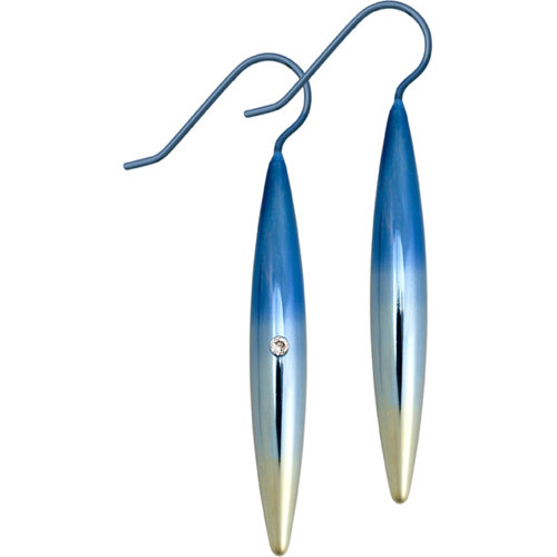 Ti2 Titanium Woman Diamond Set Coloured Drop Titanium Earrings by Ti2 Woman