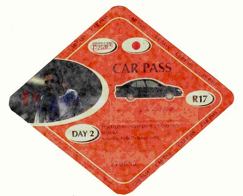 Japanese Grand Prix 2002 Car Park Pass Saturday