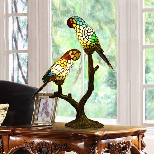 Stained glass parrot retro bedside lamp sofa corner coffee shop a few bars and clubs Tiffany Lamps