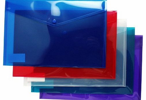 A4+/foolscap size coloured stud wallet popper files pack of 5 folders