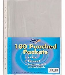 Tiger A4 strong transparent poly punched pockets x 100 sleeves/wallets