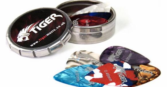 Tiger Music GAC14 10 Guitar Picks with Pick Tin