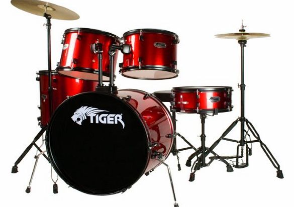 Tiger 5 Piece Drum Kit - Red