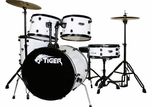 Tiger Music Tiger 5 Piece Drum Kit - White