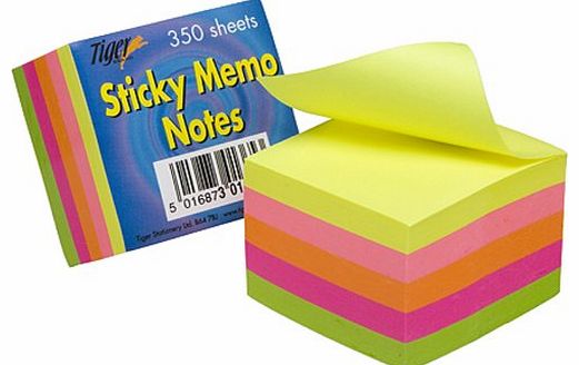 Tiger sticky memo notes 350 sheets 2in/5cm square neon block like post its