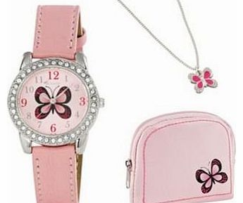 Tikkers Girls Pink Butterfly Purse, Necklace and Watch Set.
