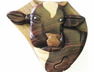 Hand-Crafted Wooden Cow Puzzle Box