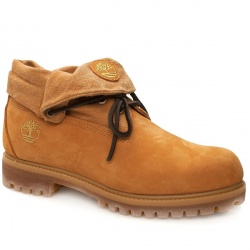 Male Roll Top Nubuck Upper Boots in Natural - Honey