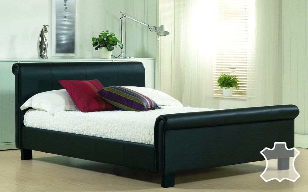 Time Living Aurora Real Leather Bedstead,