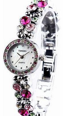  Fashion Diamond Round Shell Dial Steel Colorful Bracelet Ladies Watch #W50120L.02A