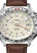 Timex Intelligent Quartz Mens 3GMT Brown Leather