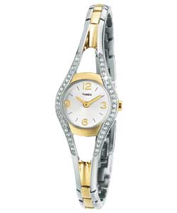 timex Ladies Self Adjustable Two Tone Bracelet Stone Set