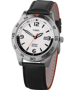 Timex Mens INDIGLO Classic Black Leather Sports