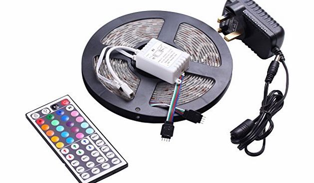 Tingkam led strip kit 5M 5050 RGB color changing 150 LEDs Waterproof Flexible led Strip Light 44 key IR Remote  2A AC uk plug System for home kitchens decorative