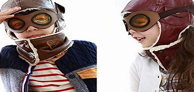 TININNA Cool Pu Leather Pilot Aviator Fleece Hat Cap with Earmuffs for Baby Kids Deep Coffee