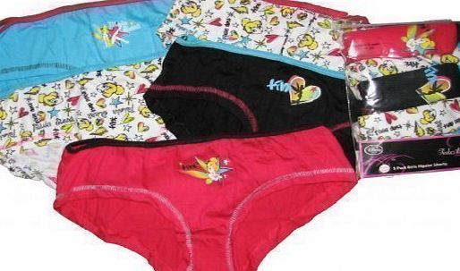Tinkerbell 5 Pk Bright Girls Hipster Shorts Briefs 9-10 Years