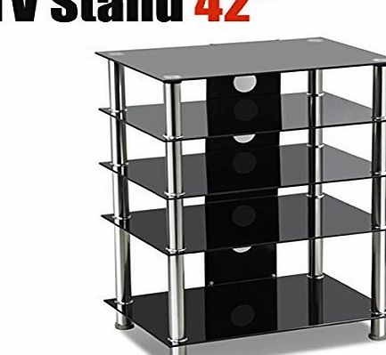 tinkertonk Black Glass 5-tier Shelf Table LCD LED TV Stand 15``-42``