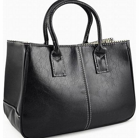 Woman Celebrity Vintage Ladies PU Leather Satchels Tote Purse Bag Handbag (Black)