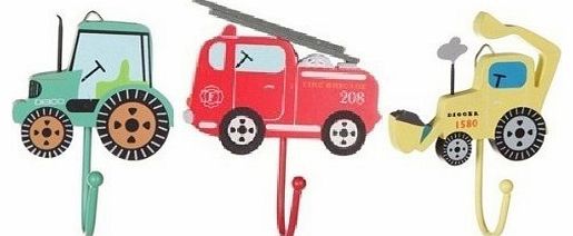 Tinkie Toys Childrens Set of 3 Boys Vehicle Coat Hooks