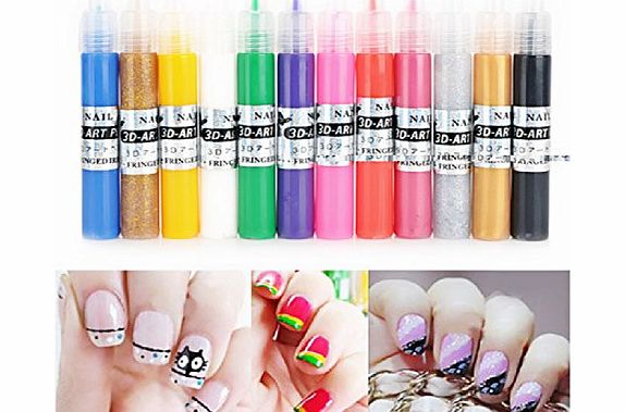 Tinksky 12 Colors UV Gel Acrylic Tips 3D Nail Art DIY Painting Polish Pen Set