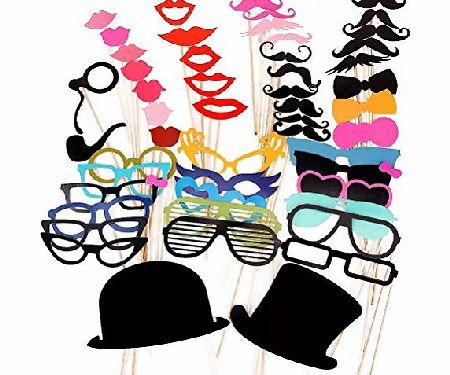 51pcs DIY Funny Glasses Moustache Red Lips Bow Ties Hats Smoking Pipes On Sticks Wedding Birthday Party Photo Booth Props
