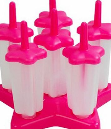Tinksky 6-Cell Five-pointed Star Shaped Reusable DIY Frozen Ice Cream Pop Molds Ice Lolly Makers with Base (Rosy)