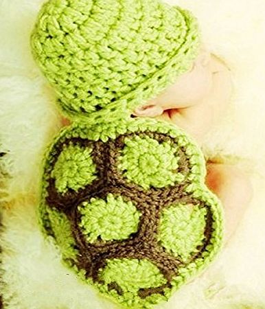 Tinksky Cute Tortoise Style Baby Infant Newborn Handmade Crochet Beanie Hat Clothes Baby Photograph Props (Green)