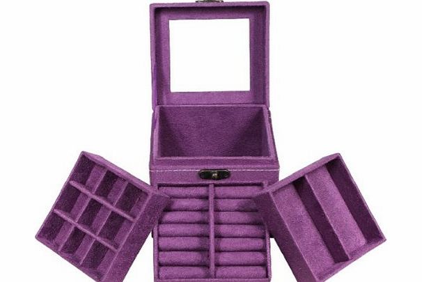 Exquisite 3 Layer Jewellery Box Case Dressing Case Storage Box (Purple)