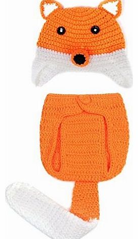 Tinksky Handmade Crochet Baby Fox Hat with Earflaps and Diaper Cover Set Baby Boy Girl Costume Knitted Beanie Photo Props